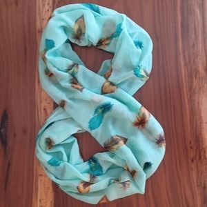 Aqua Infinity Scarf with Feather Print.